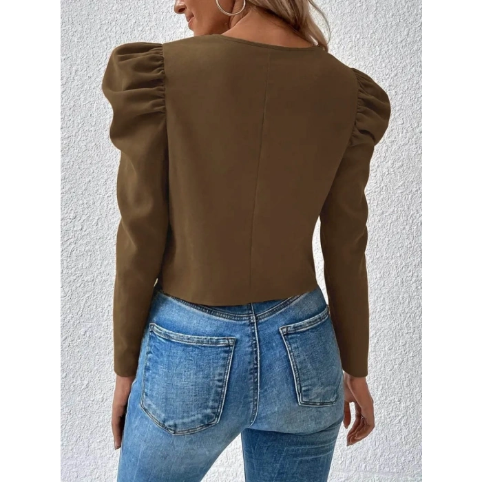 MDB Kadın Uzun Kollu önden Fermuarlı Balon Kol Süet Ceket