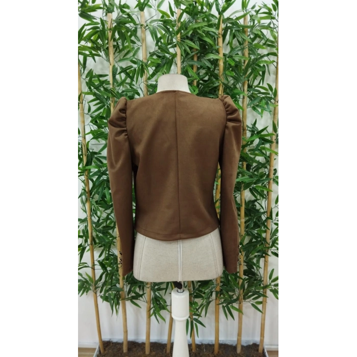 MDB Kadın Uzun Kollu önden Fermuarlı Balon Kol Süet Ceket