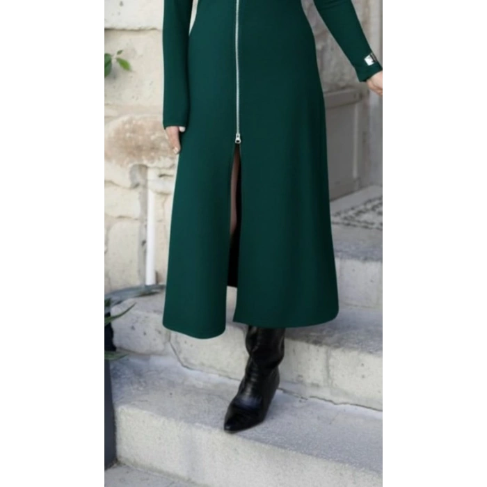 MDB Kadın Uzun Kollu önden Fermuarlı Ithal Krep Elbise