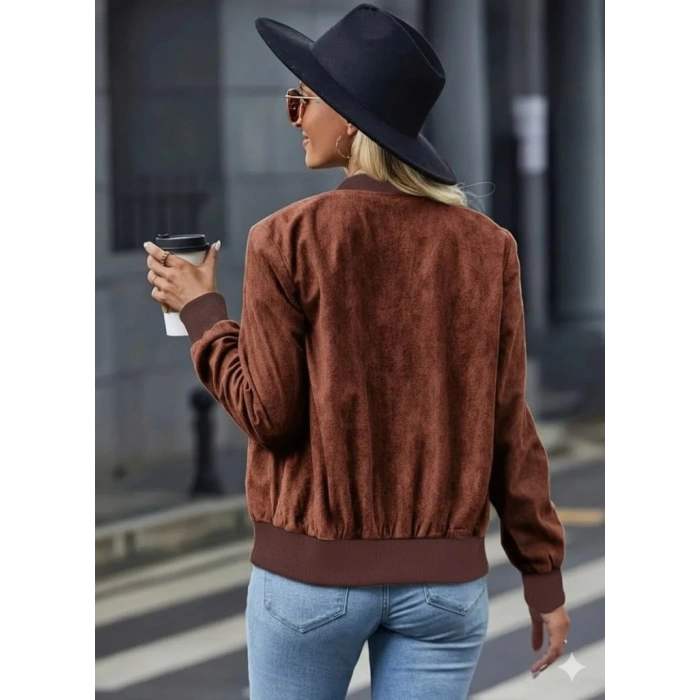 MDB Kadın Uzun Kollu önden Fermuarlı Süet Ceket