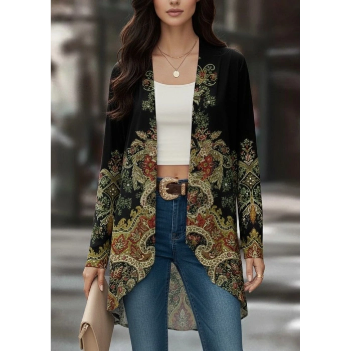 MDB Kadın Uzun Kollu önü Açık Desenli şardonlu Dalgıç Ceket