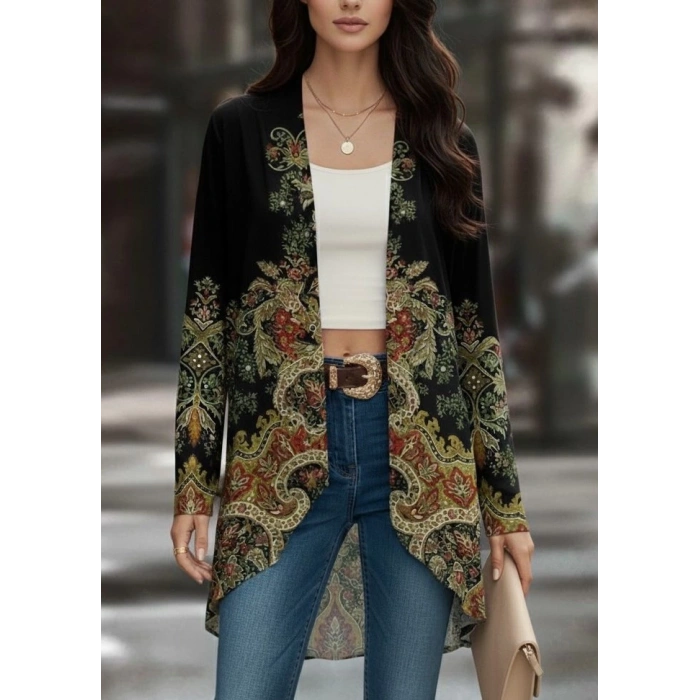 MDB Kadın Uzun Kollu önü Açık Desenli şardonlu Dalgıç Ceket
