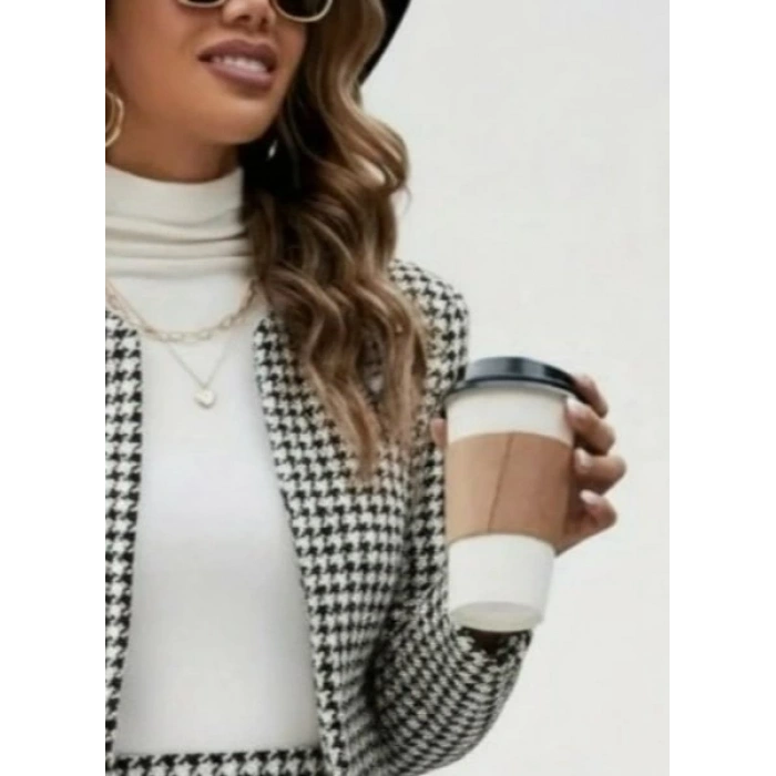 MDB Kadın Uzun Kollu önü Açık Dokuma Ceket Ve Mini Etek Ikili Takım