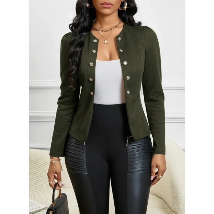 MDB Kadın Uzun Kollu önü Açık Düğmeli Kısa Süet Ceket