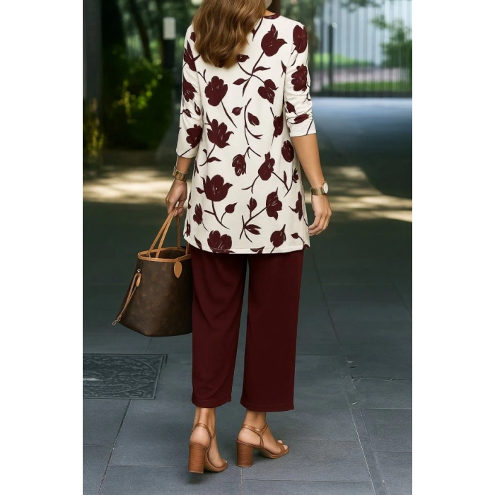 MDB Kadın Uzun Kollu önü Açık Modal Ceket Kolsuz Viskon Iki Iplik Bluz Ve Pantolon üçlü Takım