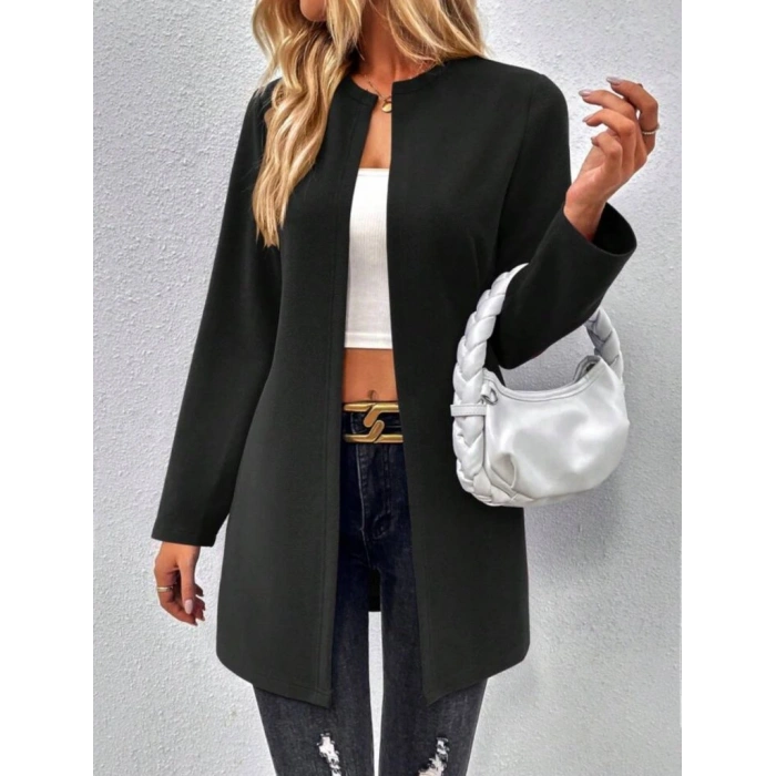 MDB Kadın Uzun Kollu önü Açık Uzun Modal Ceket