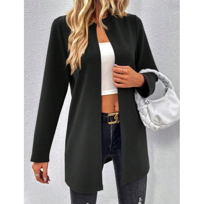 MDB Kadın Uzun Kollu önü Açık Uzun Modal Ceket