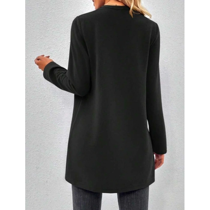 MDB Kadın Uzun Kollu önü Açık Uzun Modal Ceket