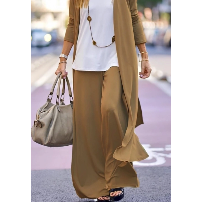 MDB Kadın Uzun Kollu önü Açık Viskon Ceket Ve Pantolon Ikili Takım