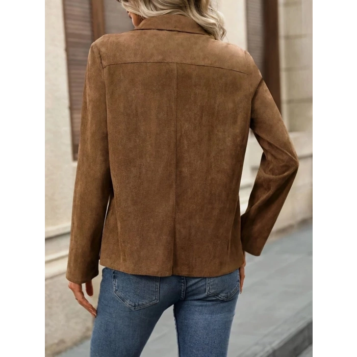 MDB Kadın Uzun Kollu önü Açık Yakalı Süet Ceket
