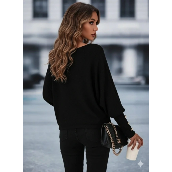 MDB Kadın Uzun Kollu Tek Omuzdan Açık Askı Detaylı Waffle Bluz