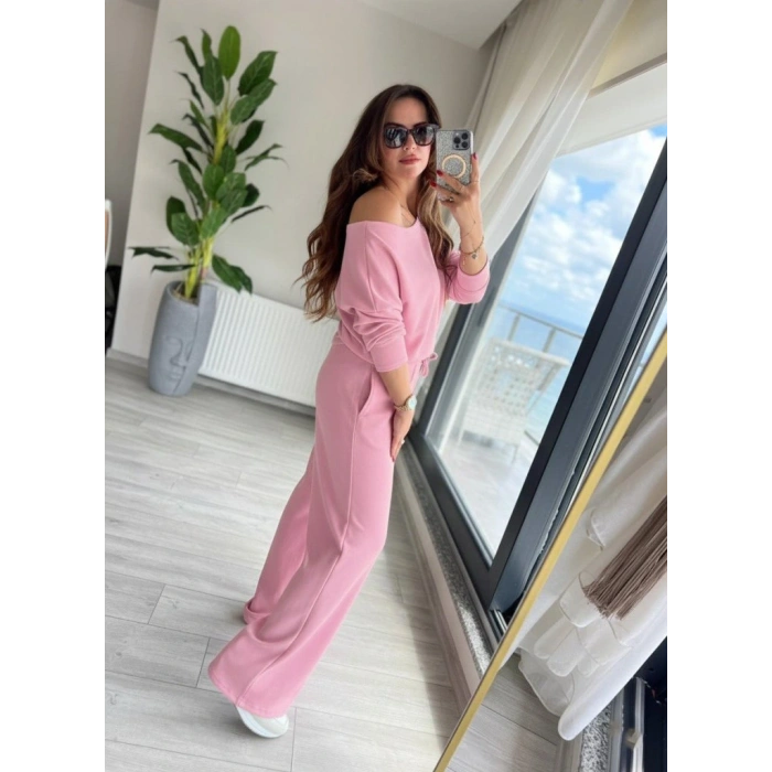 MDB Kadın Uzun Kollu Tek Omuzdan Açık Dalgıç Bluz Ve Pantolon Ikili Takım