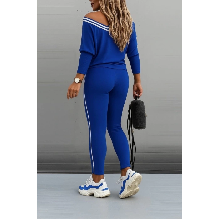 MDB Kadın Uzun Kollu Tek Omuzu Açık Detaylı Viskon Iki Iplik Bluz Ve Pantolon Ikili Takım