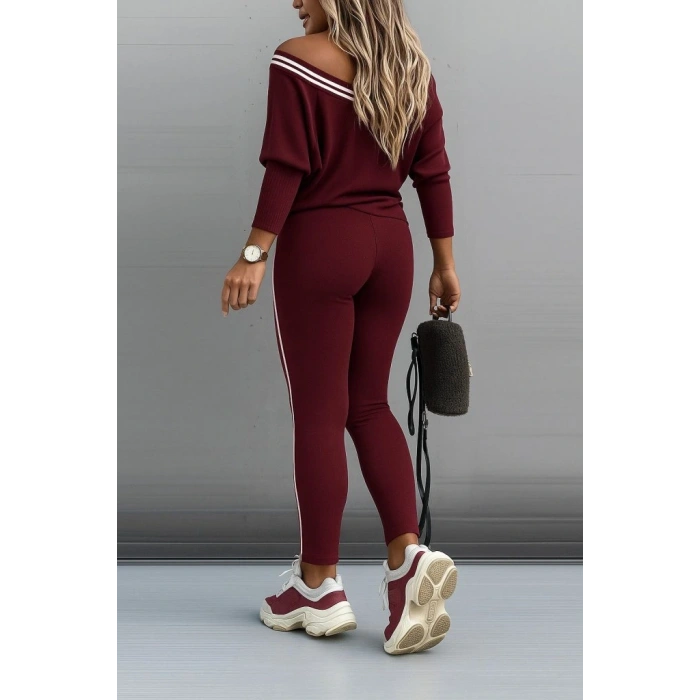 MDB Kadın Uzun Kollu Tek Omuzu Açık Detaylı Viskon Iki Iplik Bluz Ve Pantolon Ikili Takım