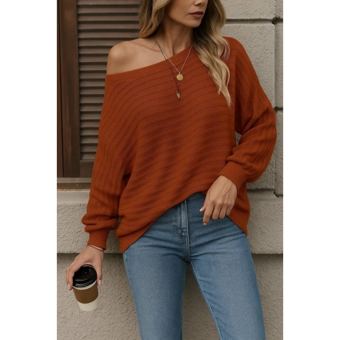 MDB Kadın Uzun Kollu Tek Omuzu Açık Triko Bluz