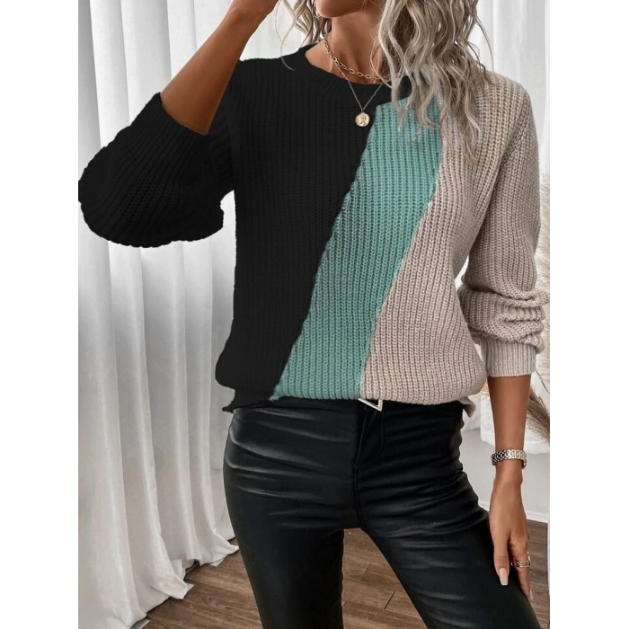 MDB Kadın Uzun Kollu üç Renk Triko Bluz