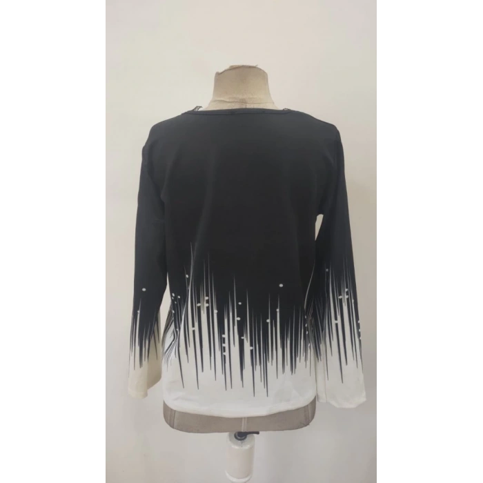 MDB Kadın Uzun Kollu V Dantel Yaka Desenli Modal Bluz