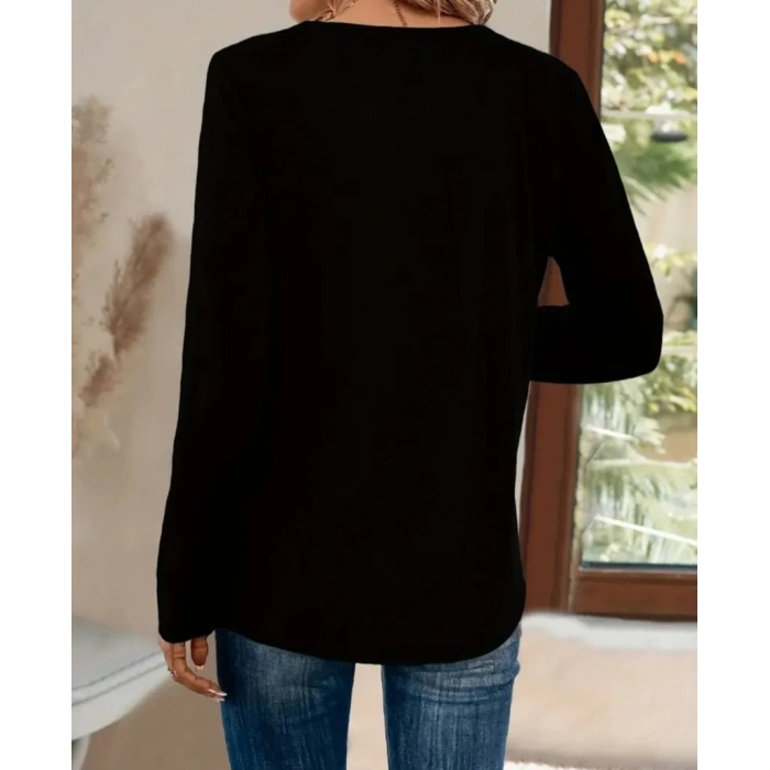 MDB Kadın Uzun Kollu V Payet Yakalı Viskon Bluz