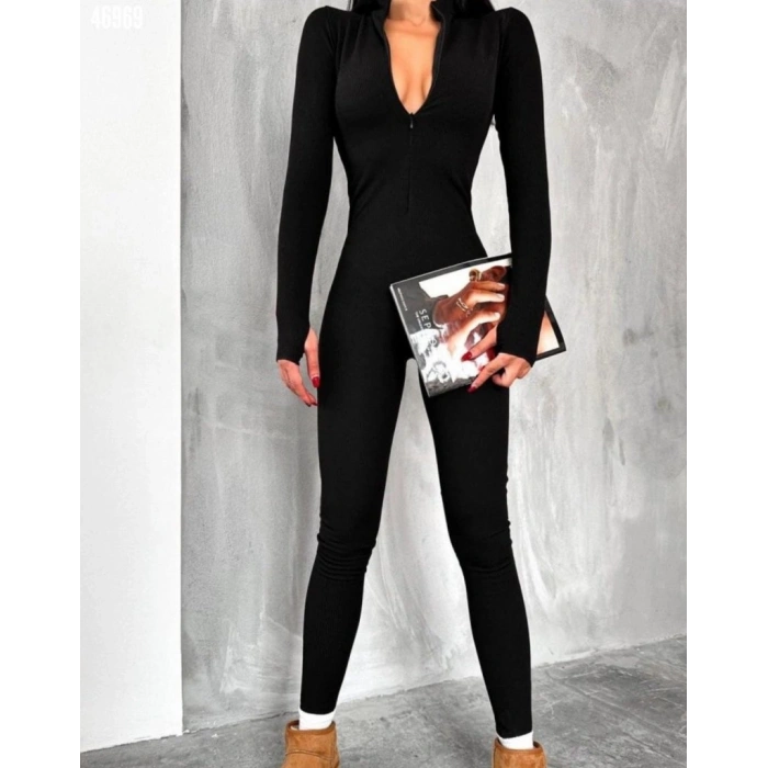 MDB Kadın Uzun Kollu V Yaka Parmak Geçirmeli Detay Kaşkorse Tulum