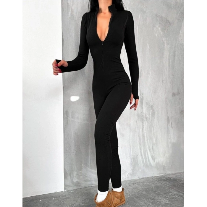 MDB Kadın Uzun Kollu V Yaka Parmak Geçirmeli Detay Kaşkorse Tulum