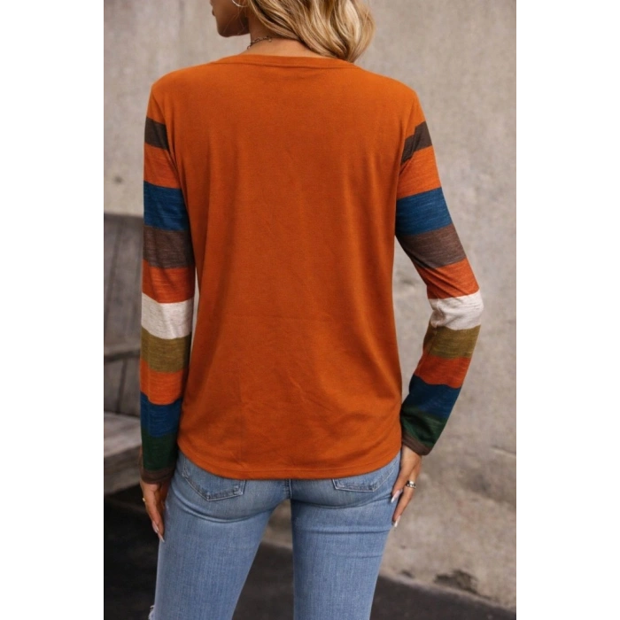 MDB Kadın Uzun Kollu V Yakalı Cepli çok Renkli Viskon Bluz