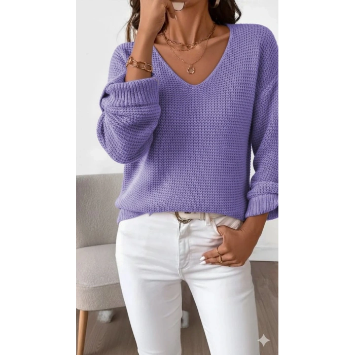 MDB Kadın Uzun Kollu V Yakalı Düğmeli Triko Bluz