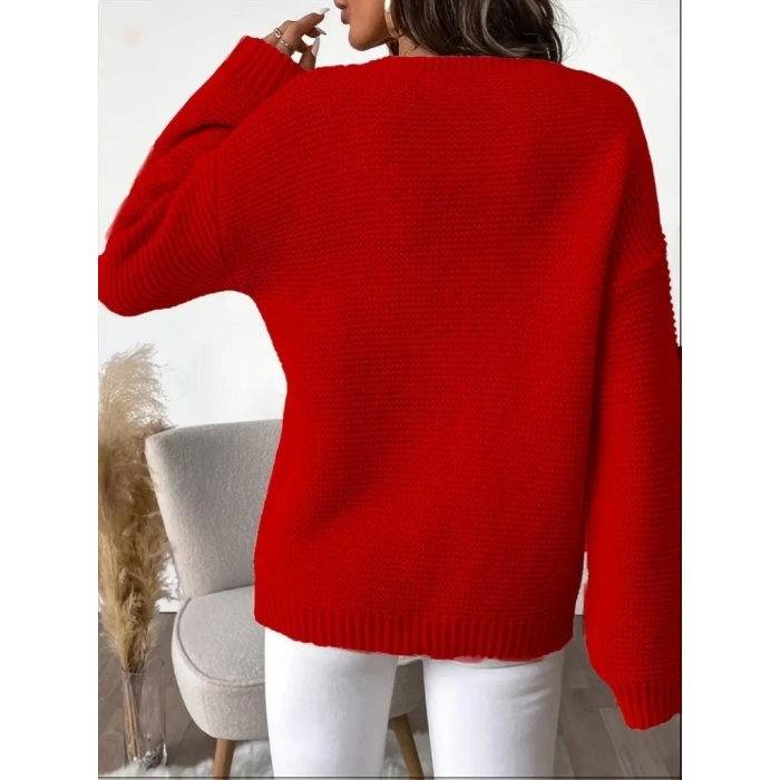 MDB Kadın Uzun Kollu V Yakalı Düğmeli Triko Bluz