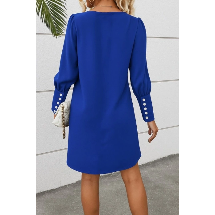 MDB Kadın Uzun Kollu V Yakalı Kısa Ithal Krep Elbise