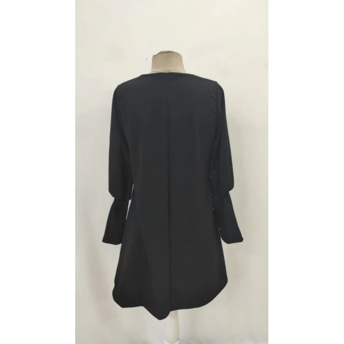 MDB Kadın Uzun Kollu V Yakalı Kısa Ithal Krep Elbise