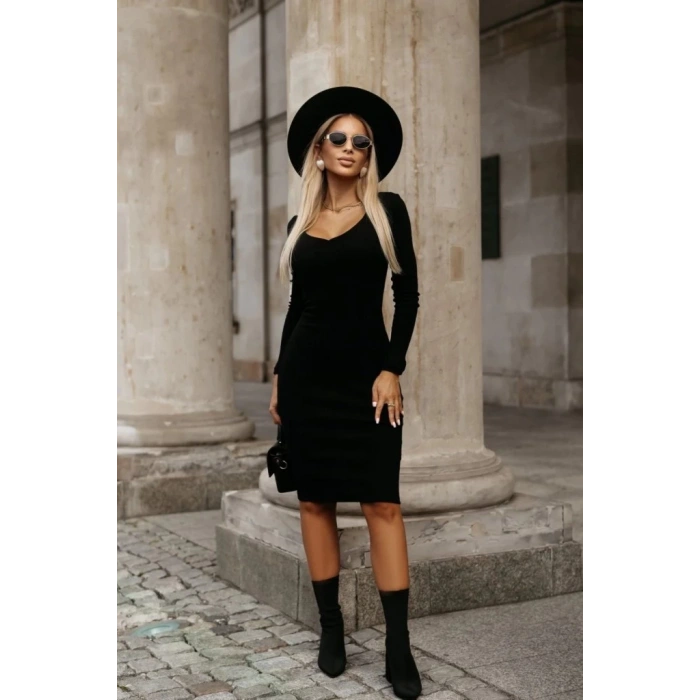 MDB Kadın Uzun Kollu V Yakalı Kısa Kaşkorse Elbise