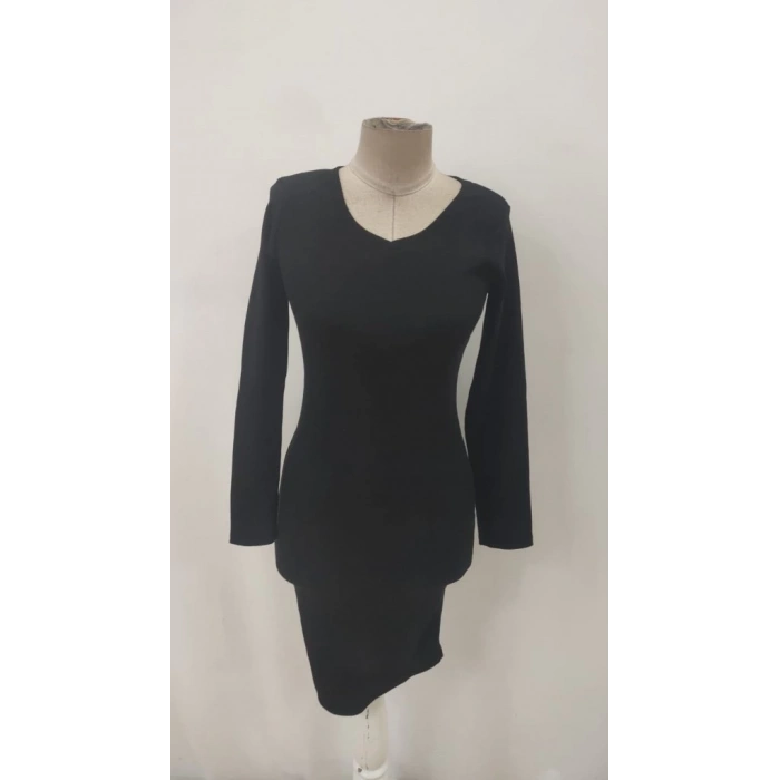 MDB Kadın Uzun Kollu V Yakalı Kısa Kaşkorse Elbise