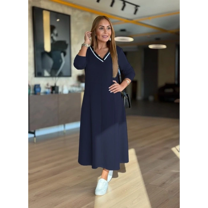 MDB Kadın Uzun Kollu V Yakalı Midi Modal Elbise