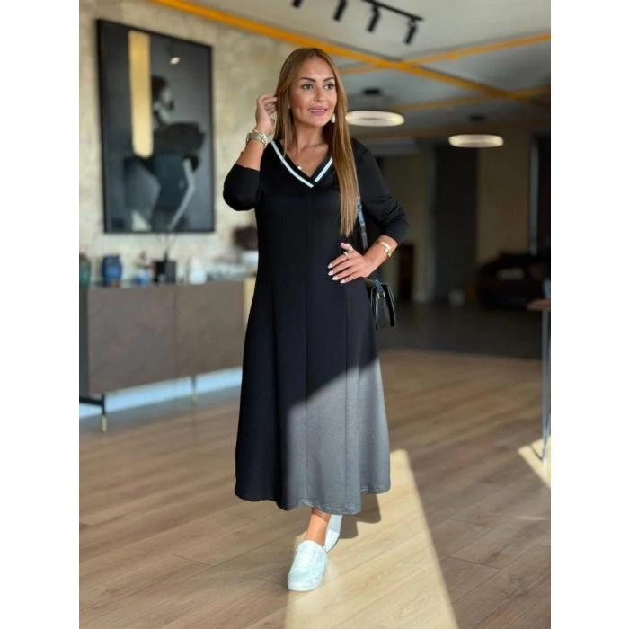 MDB Kadın Uzun Kollu V Yakalı Midi Modal Elbise