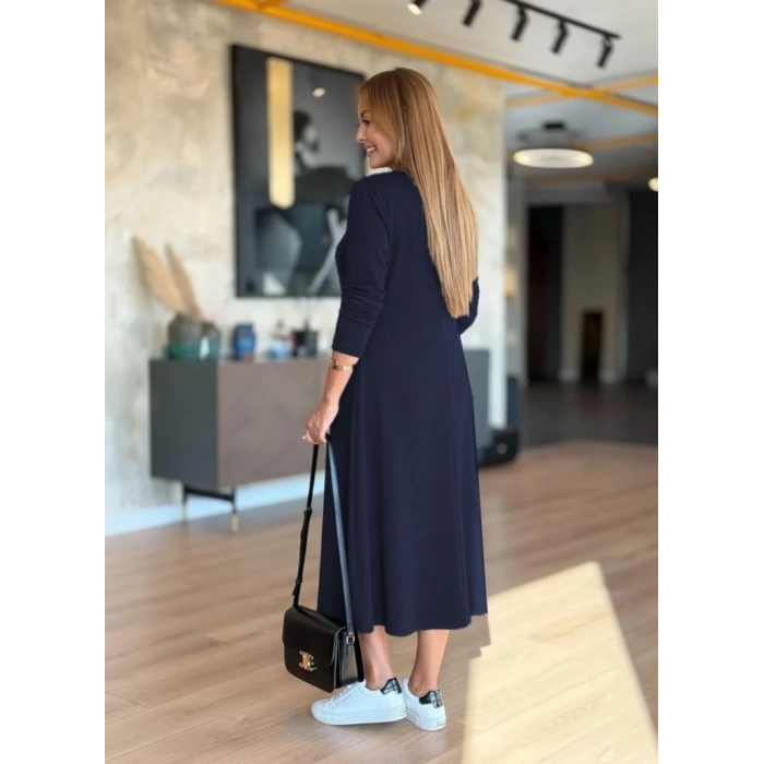 MDB Kadın Uzun Kollu V Yakalı Midi Modal Elbise