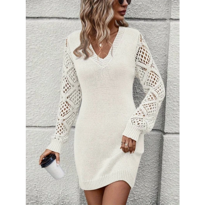 MDB Kadın Uzun Kollu V Yakalı Mini Triko Elbise