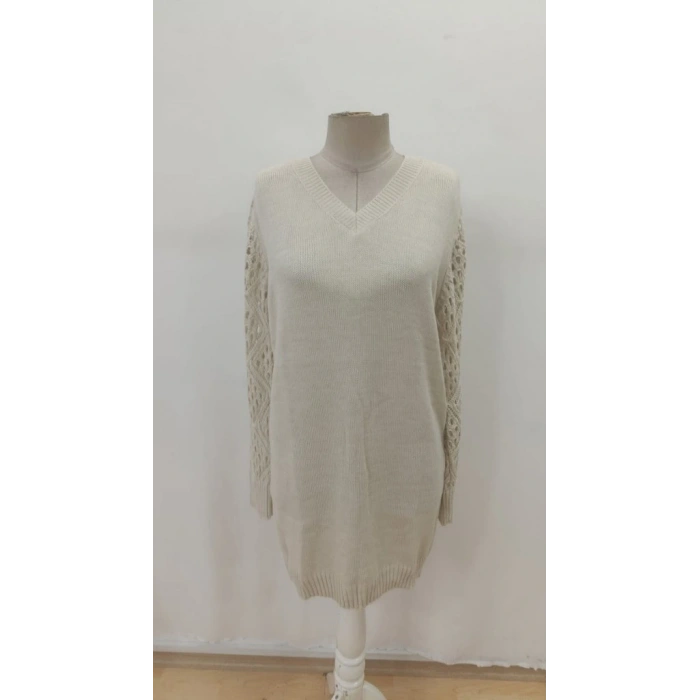 MDB Kadın Uzun Kollu V Yakalı Mini Triko Elbise