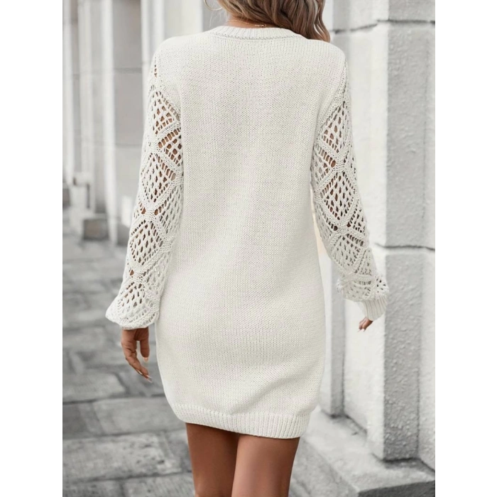 MDB Kadın Uzun Kollu V Yakalı Mini Triko Elbise