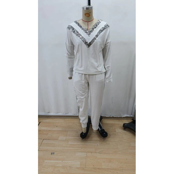 MDB Kadın Uzun Kollu V Yakalı Pulpayetli Viskon Iki Iplik Bluz Ve Pantolon