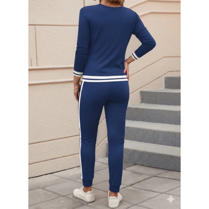 MDB Kadın Uzun Kollu V Yakalı Ribanalı Viskon Iki Iplik Bluz Ve Pantolon Ikili Takım