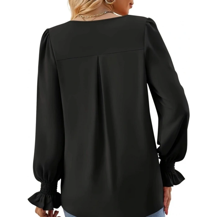 MDB Kadın Uzun Kollu V Yakalı Salaş Ithal Krep Bluz