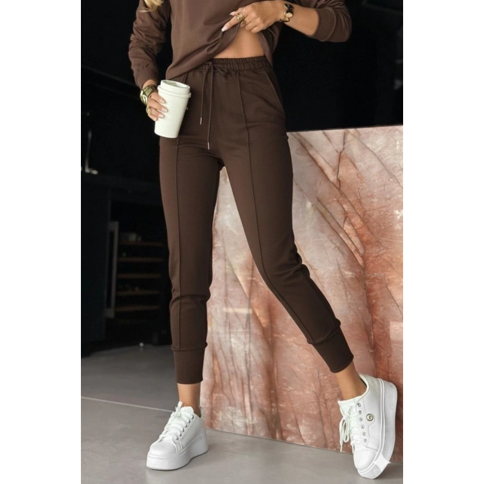 MDB Kadın Uzun Kollu V Yakalı Viskon Iki Iplik Bluz Ve Pantolon Ikili Takım