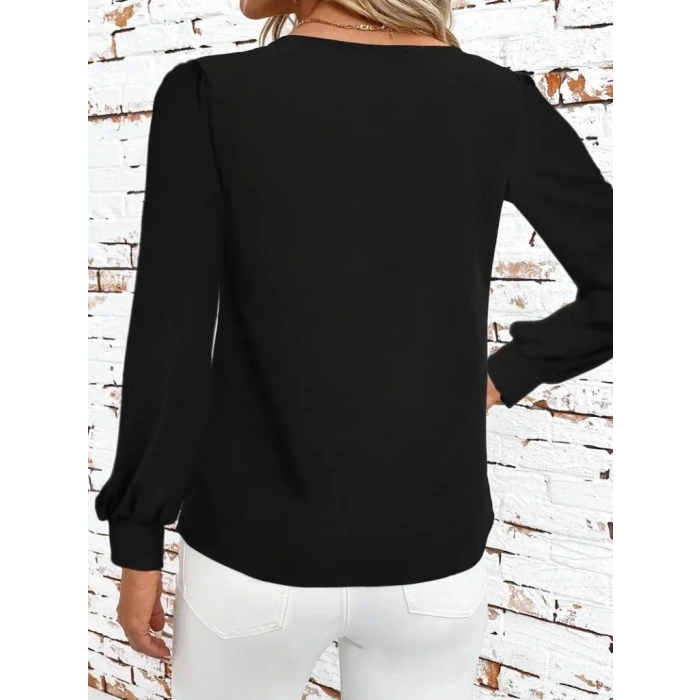 MDB Kadın Uzun Kollu Yaka Detaylı Düğmeli Ithal Krep Bluz