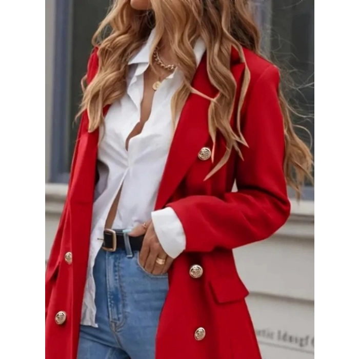 MDB Kadın Uzun Kollu Yakalı önden Düğmeli Midi Kaşe Kaban