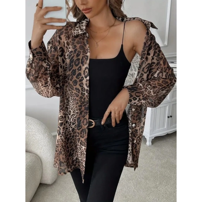 MDB Kadın Uzun Kollu Yakalı önden Düğmeli şifon Gömlek