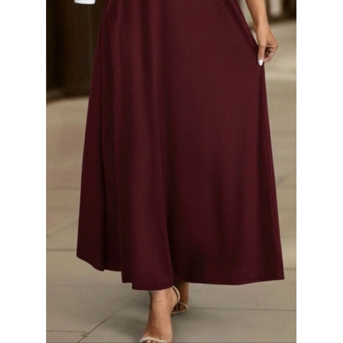 MDB Kadın Uzun Kollu Yakalı önden Fermuarlı Uzun Viskon Iki Iplik Elbise