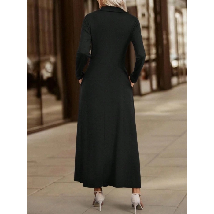 MDB Kadın Uzun Kollu Yakalı önden Fermuarlı Uzun Viskon Iki Iplik Elbise