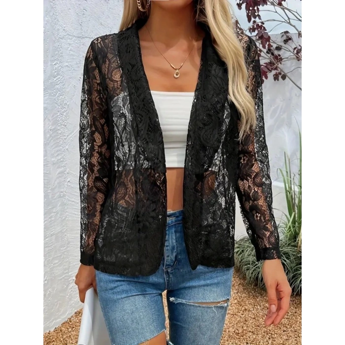 MDB Kadın Uzun Kollu Yakalı önü Açık Dantelli Ceket