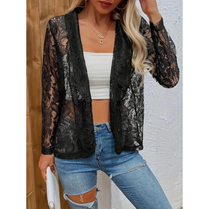MDB Kadın Uzun Kollu Yakalı önü Açık Dantelli Ceket