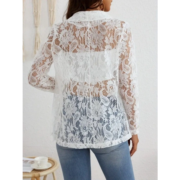 MDB Kadın Uzun Kollu Yakalı önü Açık Dantelli Ceket