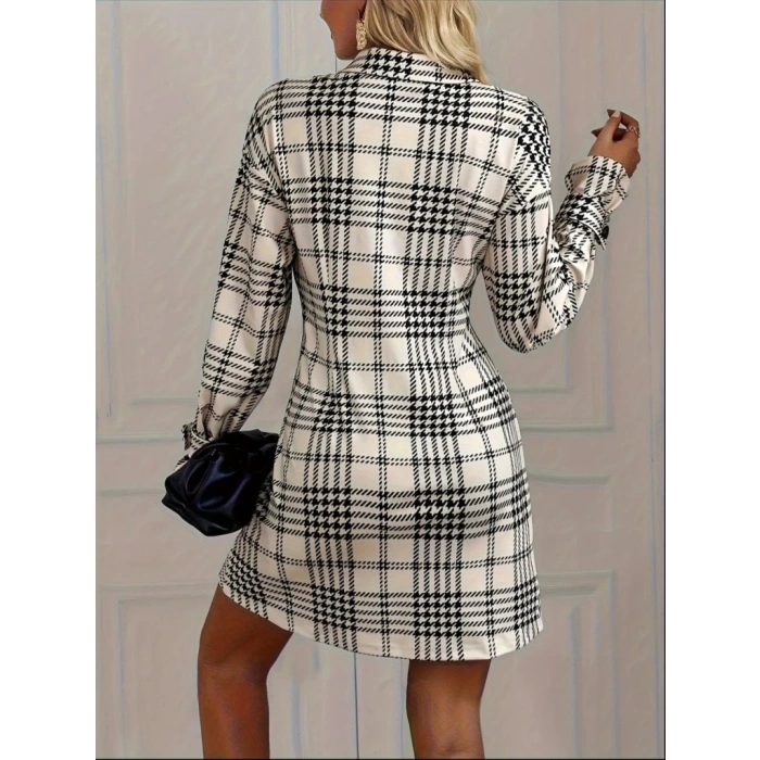 MDB Kadın Uzun Kollu Yakalı önü Düğmeli Mini Modal Elbise